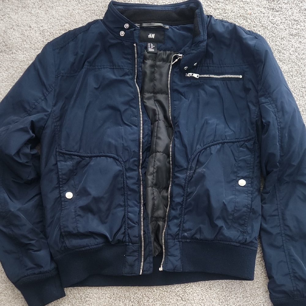 H&M Men's Dark Blue Bomber Jacket